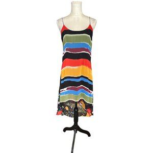 Philosophy Of Pop Colorful Rainbow Striped Floral Sleeveless Hi Low Dress Size S